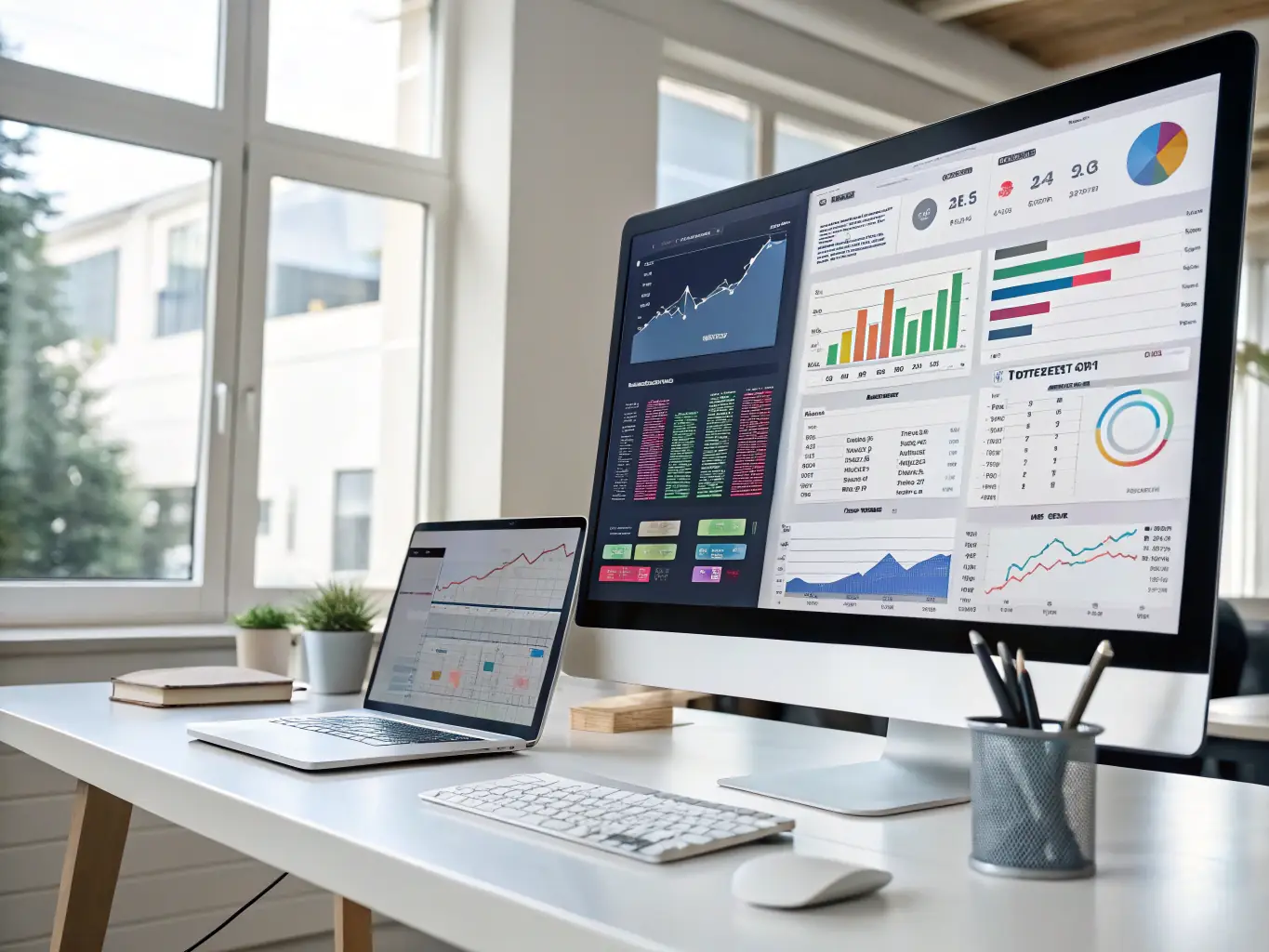 An image showcasing Finartea's advanced analytics dashboard with interactive charts and graphs, contrasted with a simpler analytics view from Artea.